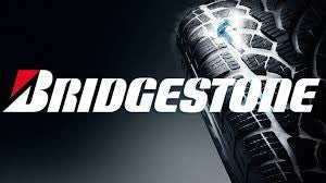 The iconic Bridgestone logo with its stylized "B" and bold font, representing world-class motorcycle tyre technology.
