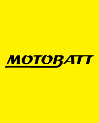 Motobatt logo in high-contrast yellow and black, representing innovative QuadFlex motorcycle battery technology.