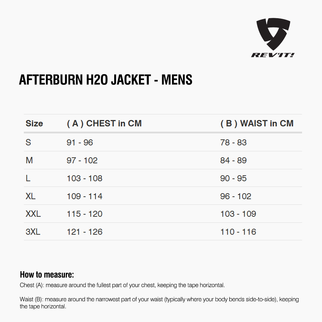 Size chart for REVIT Afterburn Jacket - Mens