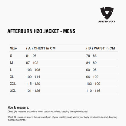 Size chart for REVIT Afterburn Jacket - Mens