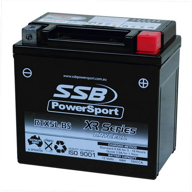Load image into Gallery viewer, MOTORCYCLE AND POWERSPORTS BATTERY (YTX5L-BS) AGM 12V 6AH 195CCA BY SSB HIGH PERFORMANCE
