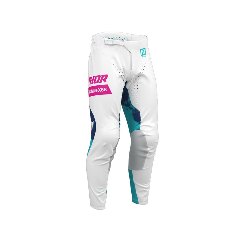 Load image into Gallery viewer, THOR MX PANT YOUTH LAUNCHMODE BLEACH WHIT/AQA
