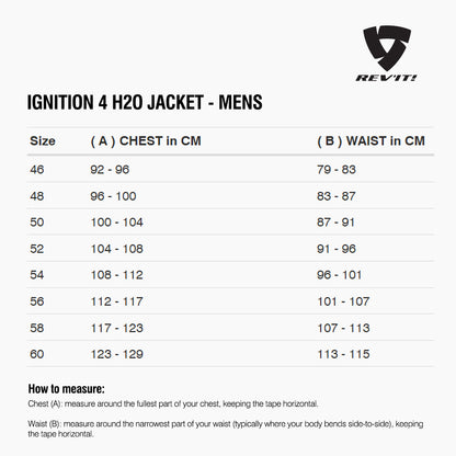 Size chart for REVIT Ignition 4 H2O Jacket - Mens