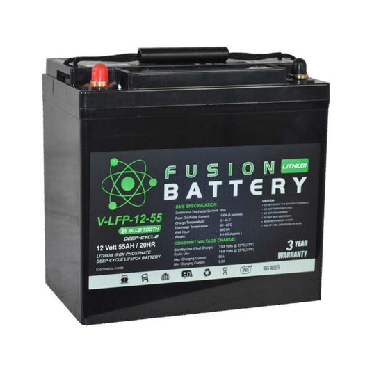 DEEP CYCLE BATTERY LITHIUM 12V 55AH 70A BMS WITH BLUETOOTH FUSION