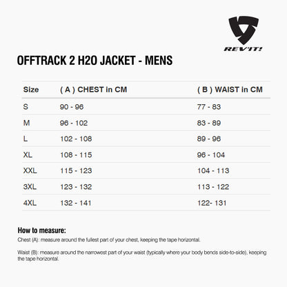 Size chart for REVIT Offtrack 2 H2O Jacket - Mens