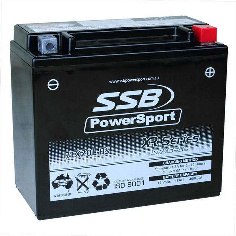 Load image into Gallery viewer, MOTORCYCLE AND POWERSPORTS BATTERY (YTX20L-BS) AGM 12V 18AH 400CCA BY SSB HIGH PERFORMANCE
