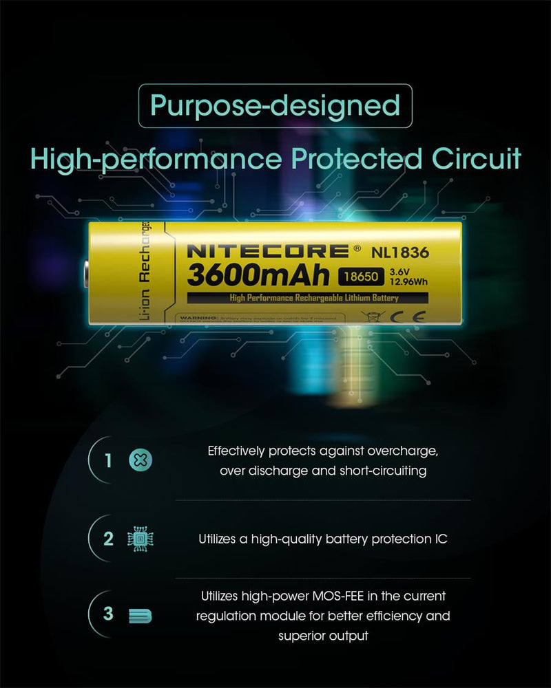 Load image into Gallery viewer, NITECORE LI-ION RECHARGEABLE 18650 BATTERY 3600MAH 3.6V
