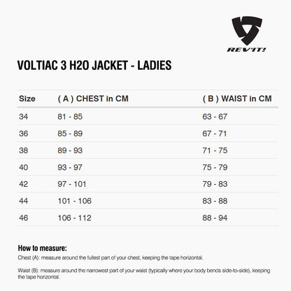 Size chart for REVIT Voltiac 3 H2O Jacket - Ladies