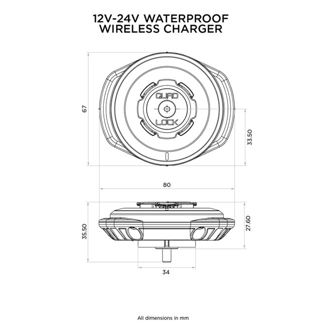 Load image into Gallery viewer, Quad Lock - Waterproof Wireless Charging Head 12V-24V (V2) - Dimensions
