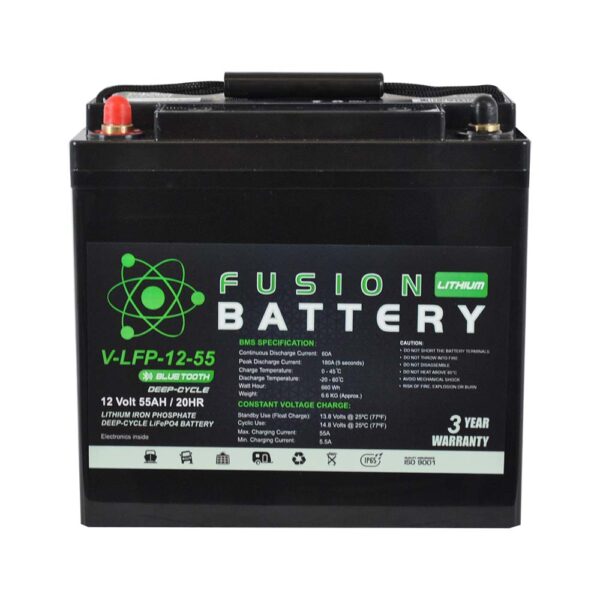 Load image into Gallery viewer, DEEP CYCLE BATTERY LITHIUM 12V 55AH 70A BMS WITH BLUETOOTH FUSION
