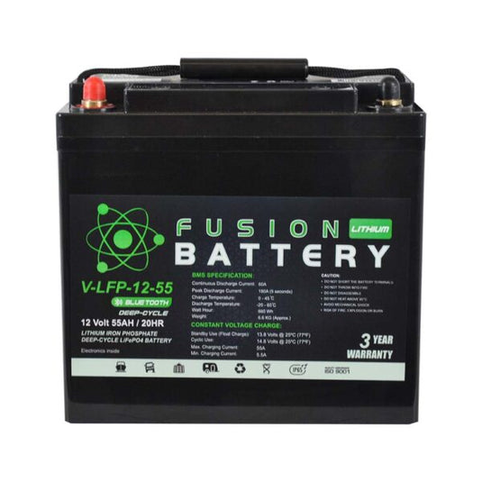 DEEP CYCLE BATTERY LITHIUM 12V 55AH 70A BMS WITH BLUETOOTH FUSION