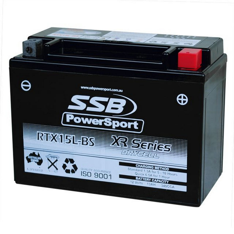 Load image into Gallery viewer, MOTORCYCLE AND POWERSPORTS BATTERY (YTX15L-BS) AGM 12V 13AH 340CCA BY SSB HIGH PERFORMANCE
