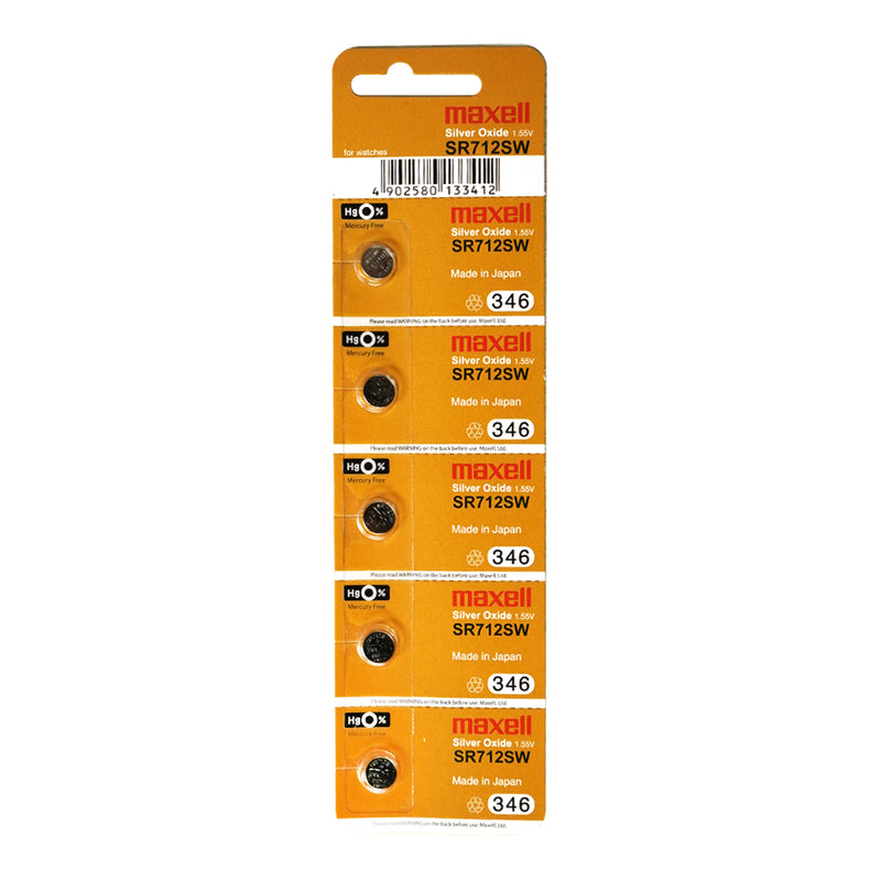 Load image into Gallery viewer, MAXELL SILVER OXIDE SR712SW WATCH BATTERY BUTTON CELL 5 PACK
