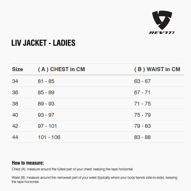 Load image into Gallery viewer, Size chart for REVIT Liv Jacket - Ladies
