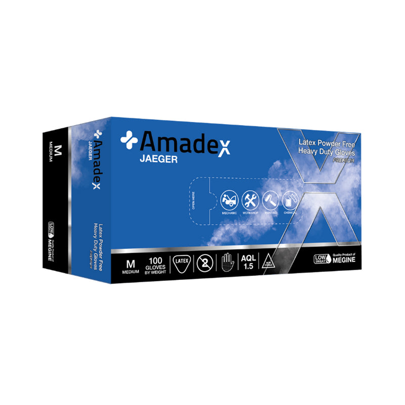 Load image into Gallery viewer, AMADEX LATEX HIGH RISK DISPOSABLE GLOVES BLUE SIZE XXL 300MM JAEGER 50 PACK
