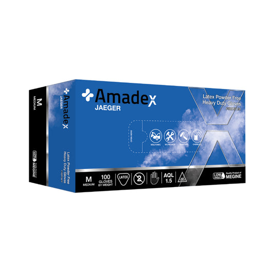 AMADEX LATEX HIGH RISK DISPOSABLE GLOVES BLUE SIZE XXL 300MM JAEGER 50 PACK