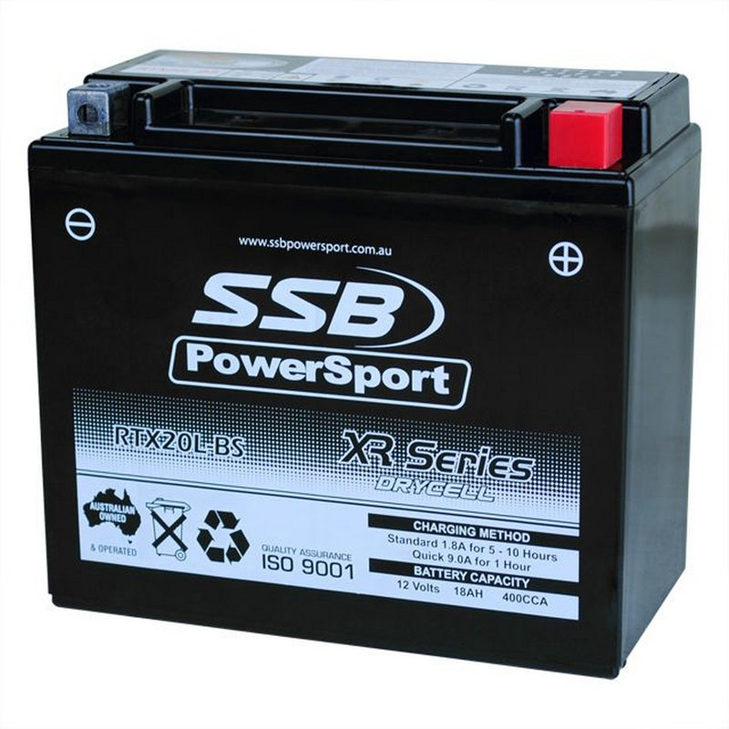 Load image into Gallery viewer, MOTORCYCLE AND POWERSPORTS BATTERY (YTX20L-BS) AGM 12V 18AH 400CCA BY SSB HIGH PERFORMANCE
