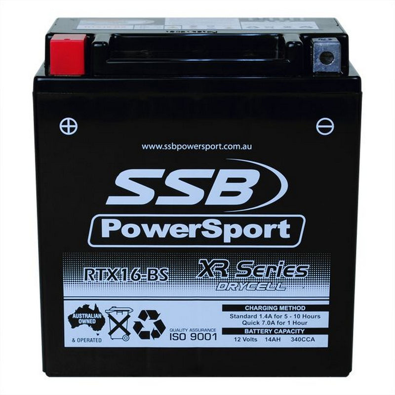 Load image into Gallery viewer, MOTORCYCLE AND POWERSPORTS BATTERY (YTX16-BS) AGM 12V 14AH 340CCA BY SSB HIGH PERFORMANCE

