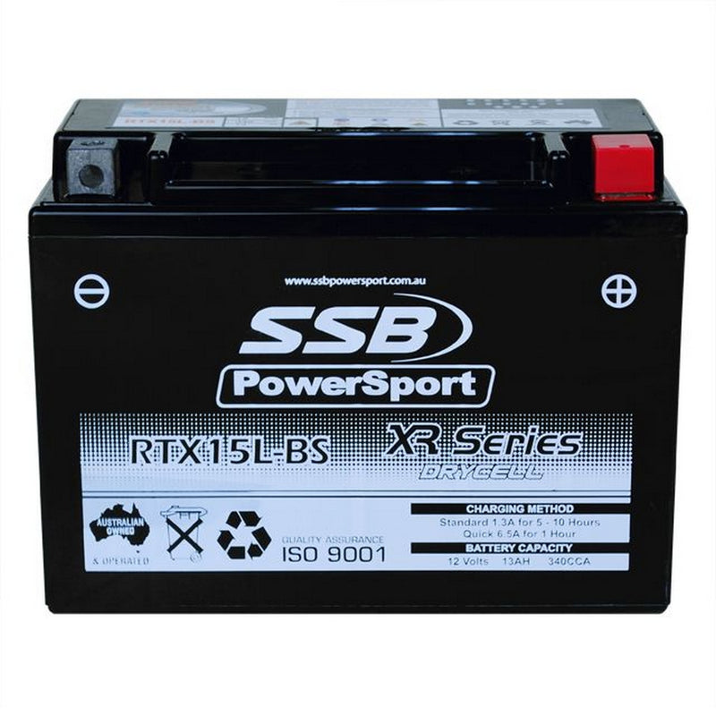 Load image into Gallery viewer, MOTORCYCLE AND POWERSPORTS BATTERY (YTX15L-BS) AGM 12V 13AH 340CCA BY SSB HIGH PERFORMANCE
