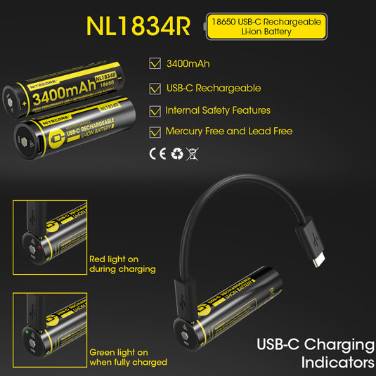 NITECORE 18650 RECHARGEABLE BATTERY 3.7V 3400MAH
