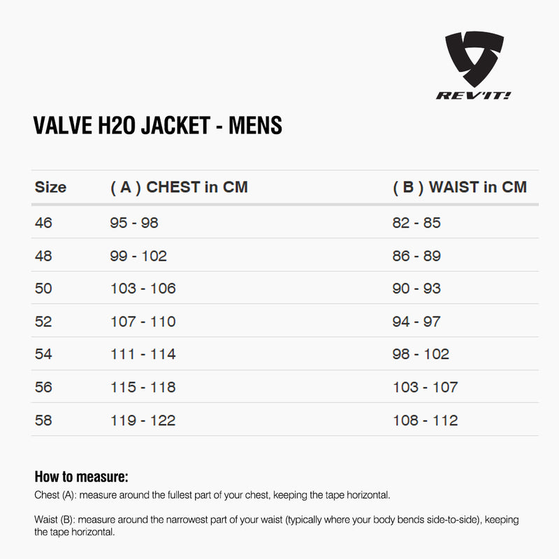 Load image into Gallery viewer, Size chart for REVIT Valve H2O Jacket - Mens
