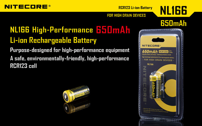 Load image into Gallery viewer, NITECORE LI-ION RECHARGEBALE BATTERY RCR123A (3.7V, 650mAh)
