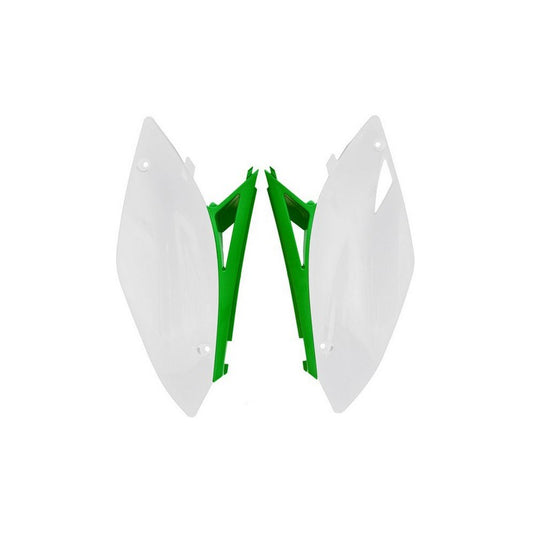 SIDE PANELS RTECH WHITE GREEN KAWASAKI KX250F 09-12 KX450F 09-11