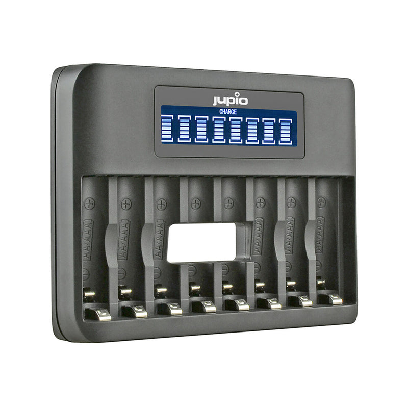 Load image into Gallery viewer, JUPIO 8 SLOT FAST CHARGER WITH LCD SCREEN FOR AA &amp; AAA RECHAREABLE BATTERIES
