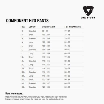 Size chart for REVIT Component 2 Pants