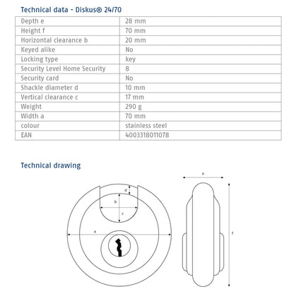 ABUS 24/70 Diskus Padlock Tech Data