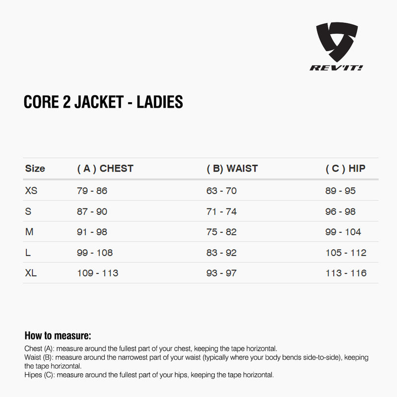 Load image into Gallery viewer, Size chart for REVIT Core 2 - Ladies
