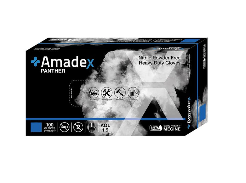 Load image into Gallery viewer, AMADEX PANTHER NITRILE GLOVES BLACK 100PC
