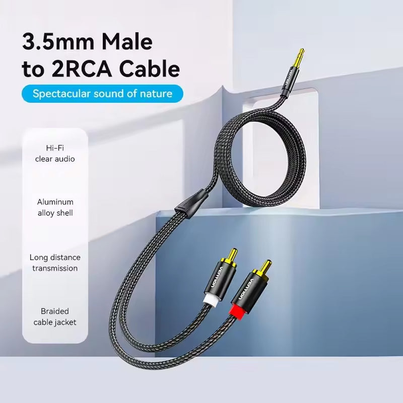 Load image into Gallery viewer, VENTION 2X RCA MALE TO 3.5MM TRS CABLE 50CM FOR SKAA AKIKO/RUSH
