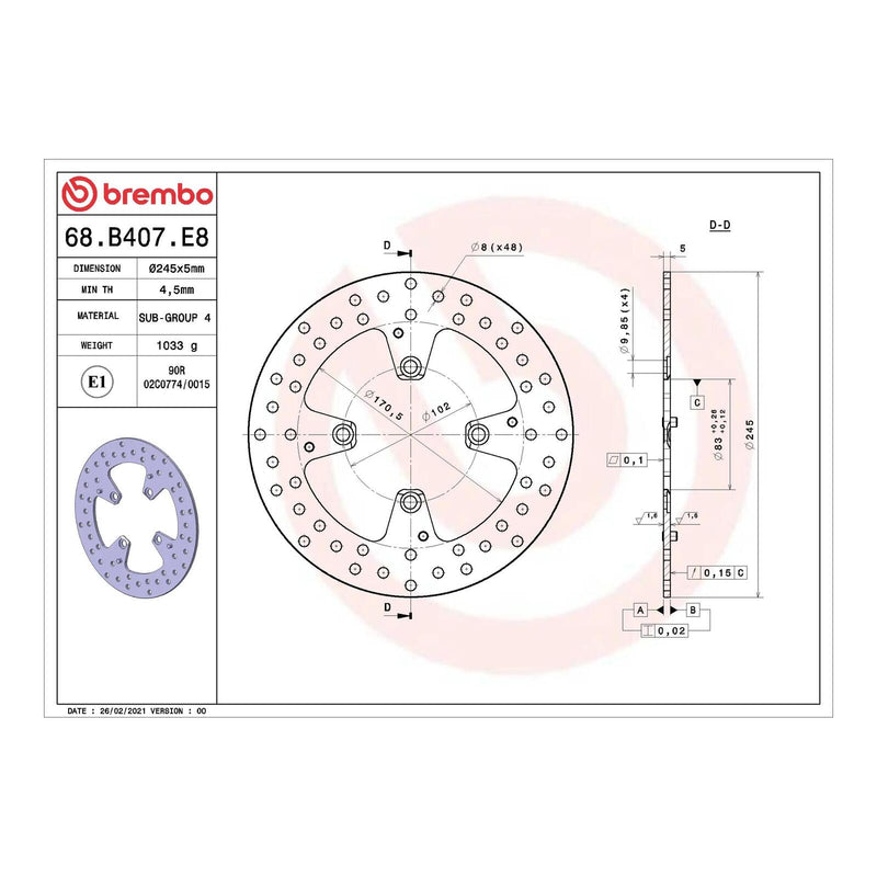 Load image into Gallery viewer, Brembo Prime Serie Oro Rear Brake Disc 68B407E8

