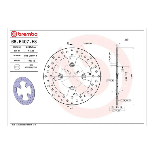 Brembo Prime Serie Oro Rear Brake Disc 68B407E8
