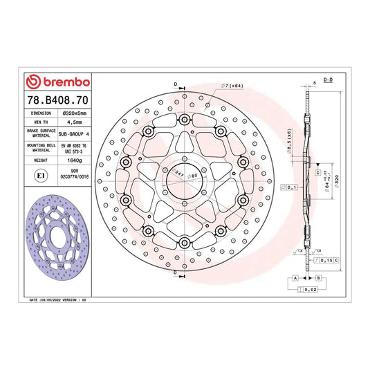 Brembo Prime Serie Oro Front Brake Disc 78B40870