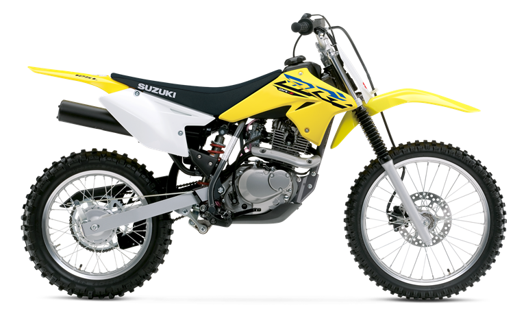 Load image into Gallery viewer, A 2026 Suzuki DR-Z 125 L Big Wheel with a bright yellow and white color scheme, black seat, and silver engine components, shown from a side profile on a white background.
