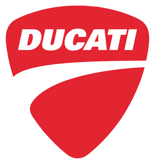 Official Ducati shield logo in red and white for Cyclespot New Zealand, your authorised dealer in Auckland and Wellington.
