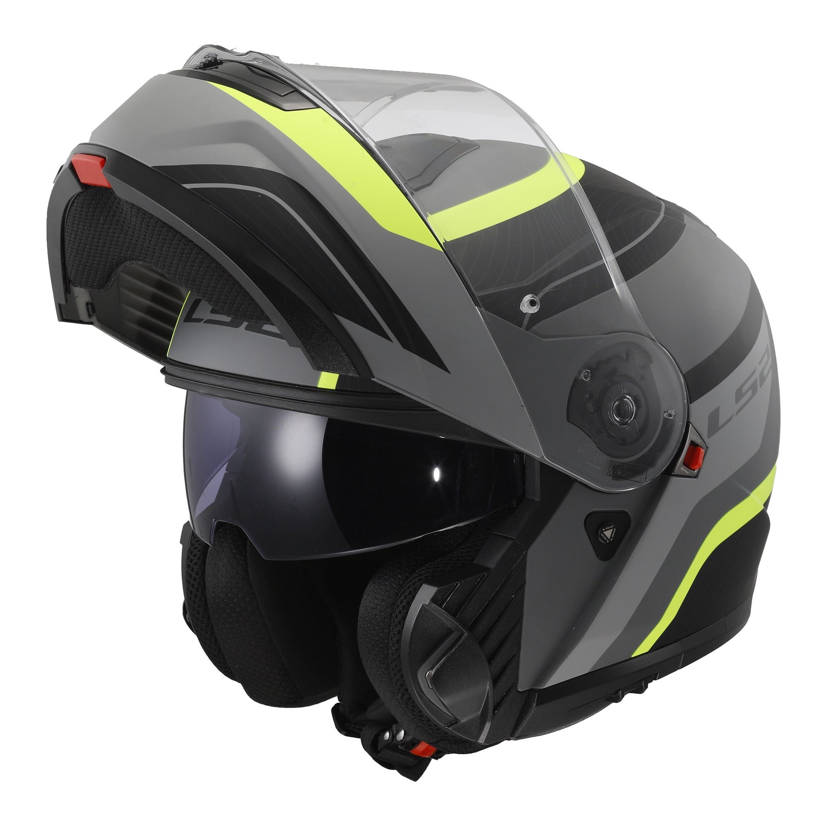 LS2 FF908 Strobe II Monza Flip Front Helmets - Matte Black / Hi-Vis Yellow 06