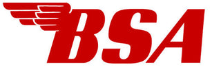 Red and white BSA Motorcycles logo for the Cyclespot Auckland and Wellington showrooms.