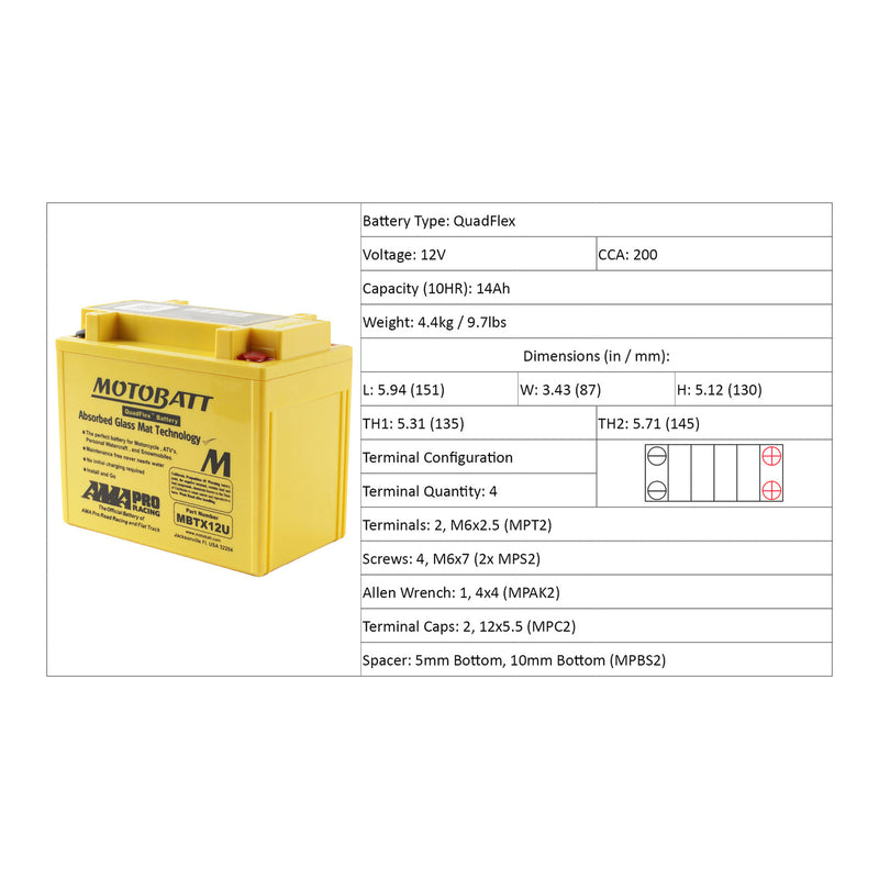 Load image into Gallery viewer, Motobatt Battery Quadflex AGM - MBTX12U

