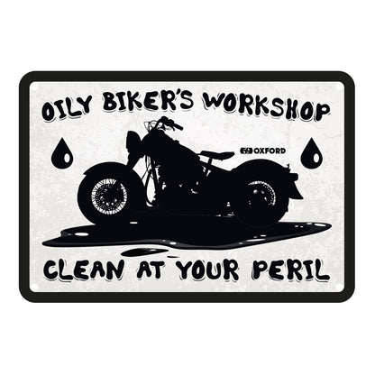 Oxford Garage Metal Sign: Oily Biker's Workshop