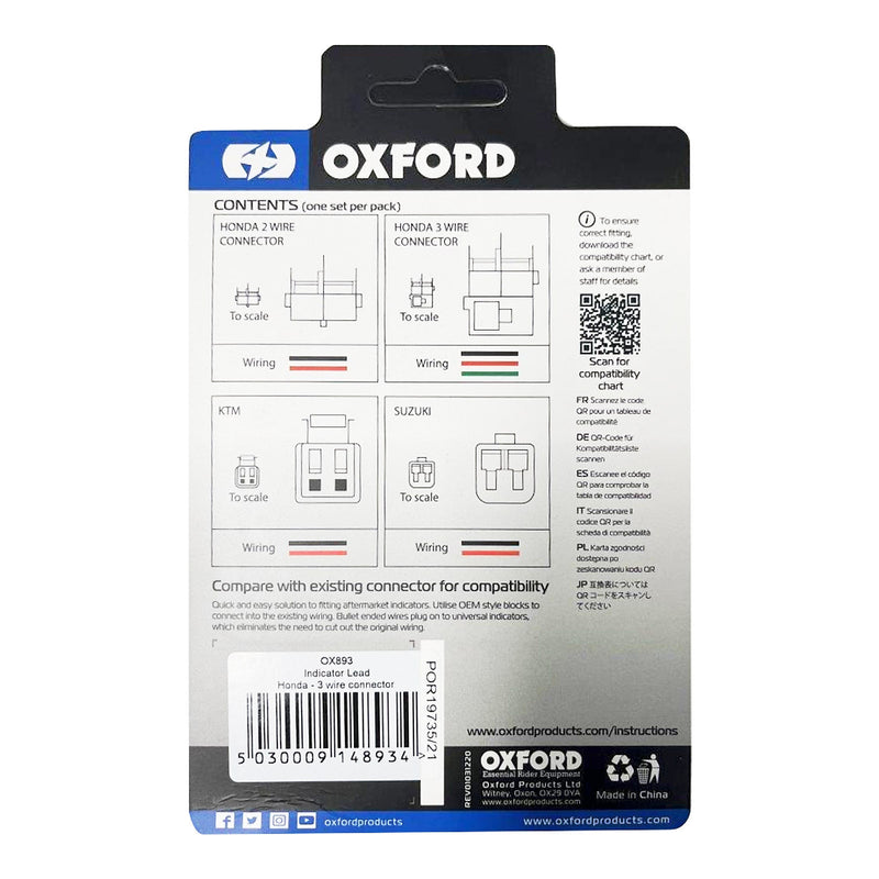 Load image into Gallery viewer, Oxford Indicator Leads Honda 3 Wire Connector
