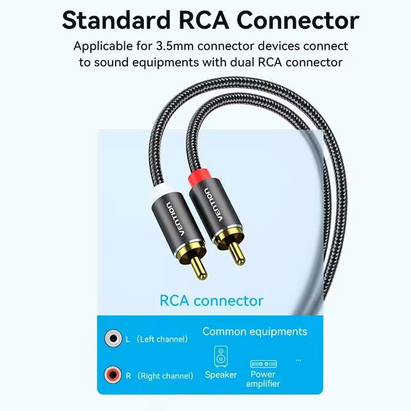 Load image into Gallery viewer, VENTION 2X RCA MALE TO 3.5MM TRS CABLE 50CM FOR SKAA AKIKO/RUSH

