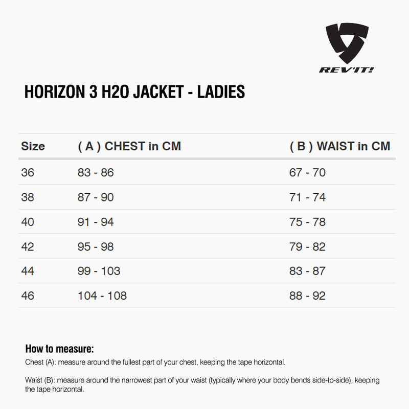 Load image into Gallery viewer, Size chart for REVIT Horizon 3 H2O Jacket - Ladies

