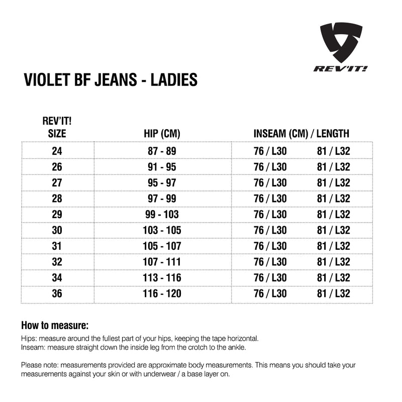 Load image into Gallery viewer, Size chart for REVIT Violet BF Ladies Jeans
