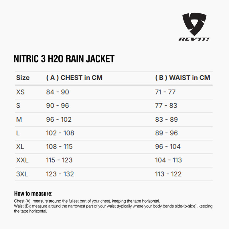 Load image into Gallery viewer, Size chart for REVIT Nitric 3 H2O Rain Jacket
