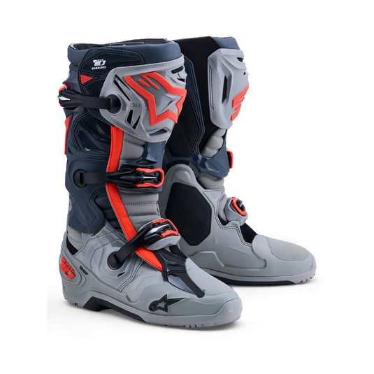 Alpinestars Tech-10 Enduro Boots Mid Gray/Dark Gray/Red Fluoro