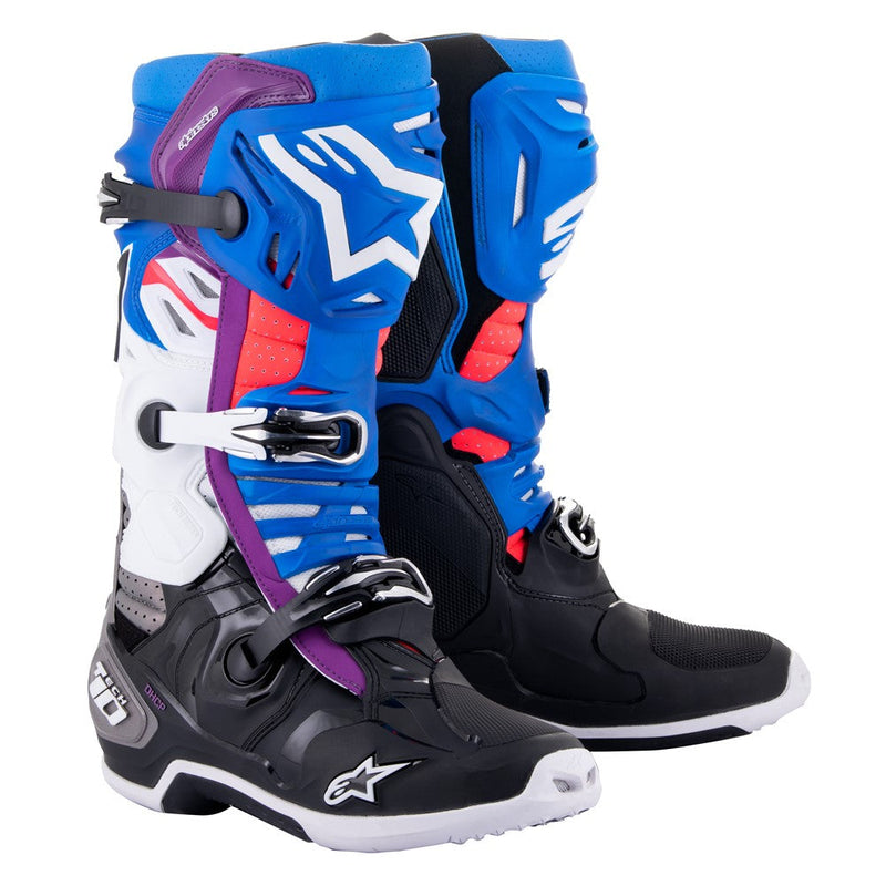Load image into Gallery viewer, Alpinestars Tech-10 Supervented Boots Black/Enamel Blue/Purple/White
