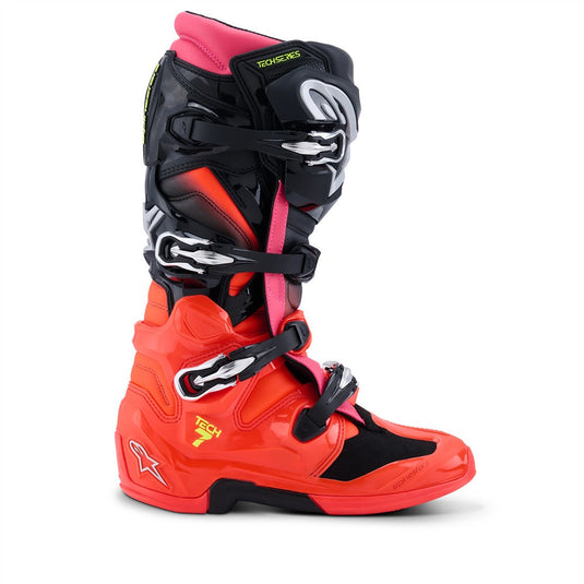 Alpinestars Tech-7 MX Boots Black/Red Fluoro/Pink Fluoro